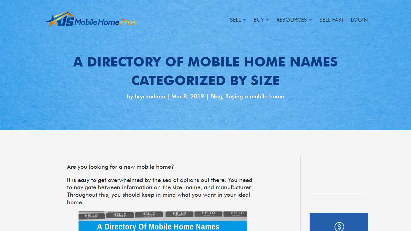 A Directory Of Mobile Home Names Categorized By Size